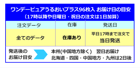 ワンデーピュアうるおいプラス96枚入お届け日の目安